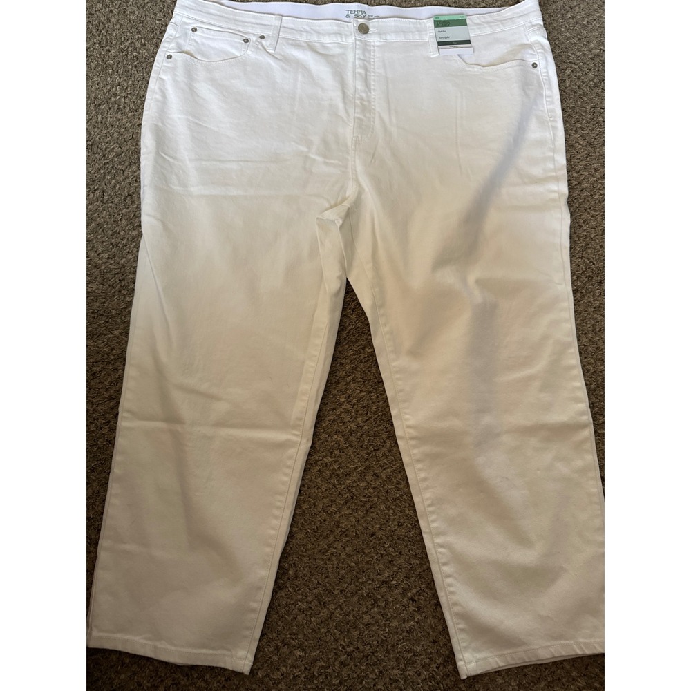 Terra & Sky Womens 26W Petite High Rise Straight Leg Jeans Vivid White Plus NEW